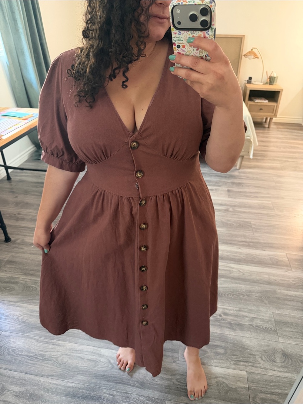 City Chic Wine Button-Front V-Neck Midi Dress